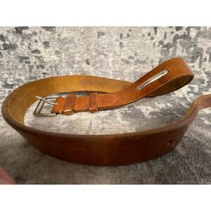 Vtg Polo Ralph Lauren Men 32 Tan Leather Belt Metal Logo Plate Distressed Retro